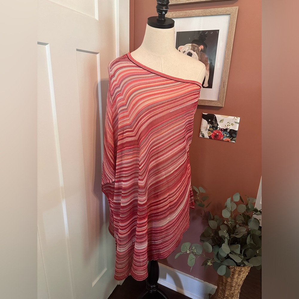 Missoni diagonal striped red silver metallic thread OS asymmetrical cape/shawl - Picture 6 of 13